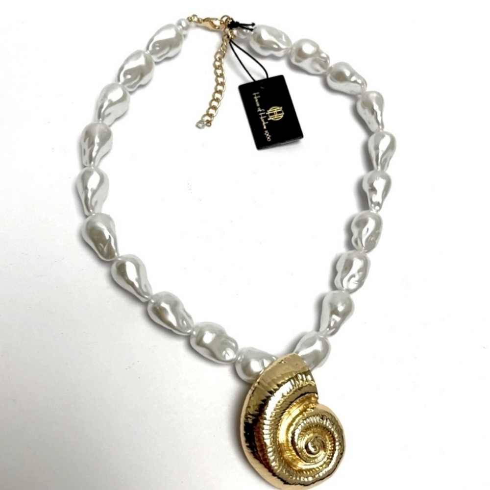 🤍▪️House of Harlow▪️ 1960 Sea Shell  Pendant PEARL Rope 20"  NECKLACE